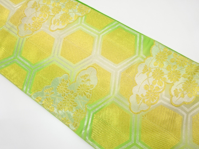 JAPANESE KIMONO / ANTIQUE FUKURO OBI / SILK / WOVEN KIKU & KIKKO